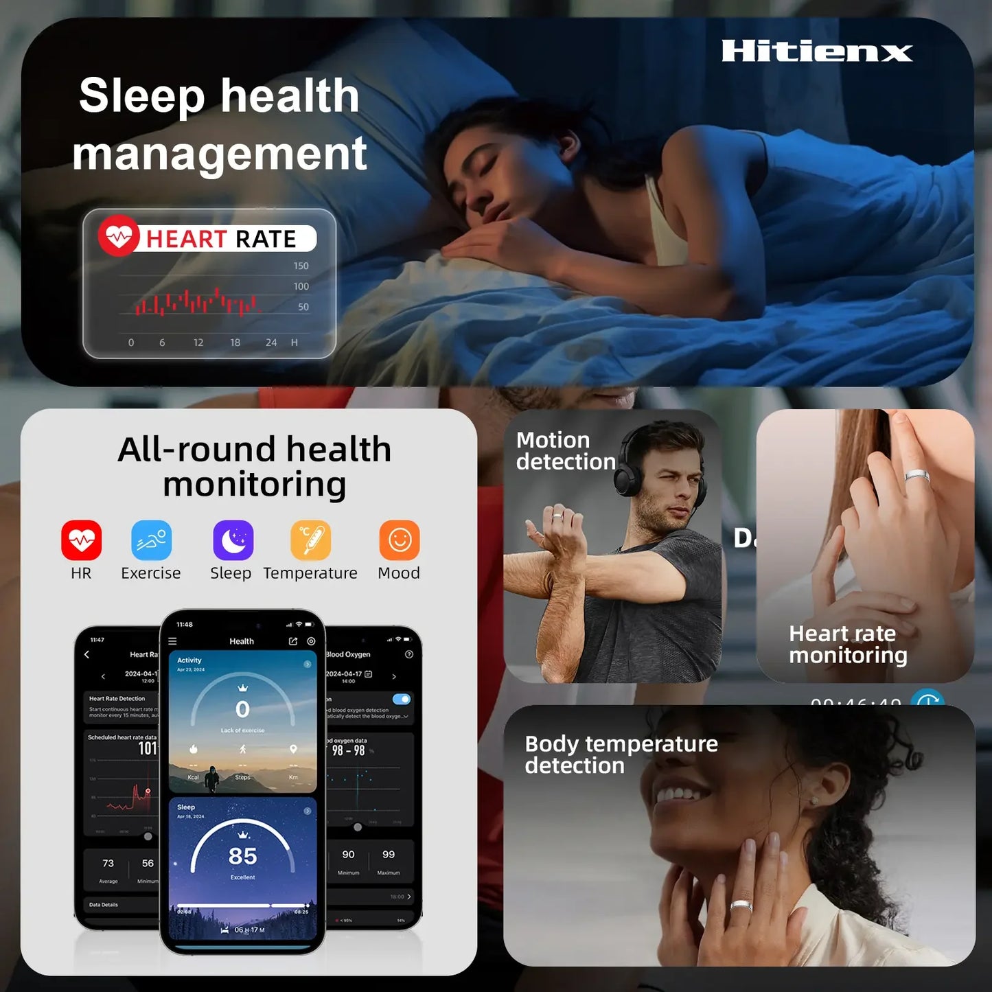 Smart Ring Wellness Tracker with Heart Rate, Temperature Check, Sleep, Stress| No Subscription | Android & Ios Compatible